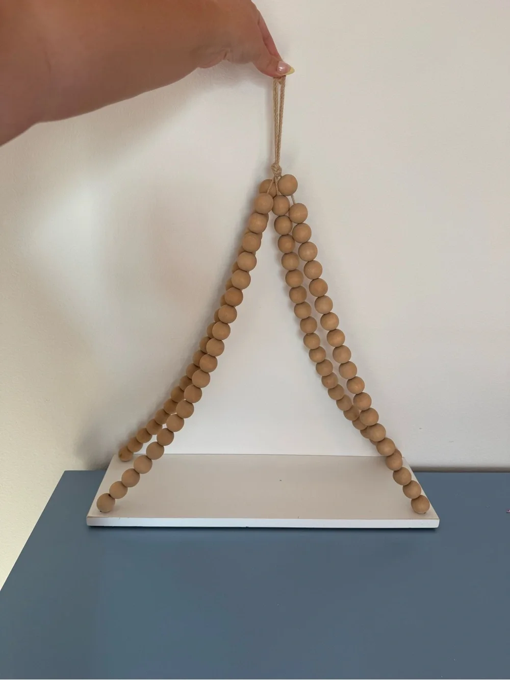 Set of Natural Wood Bead Hanging Shelves Beige